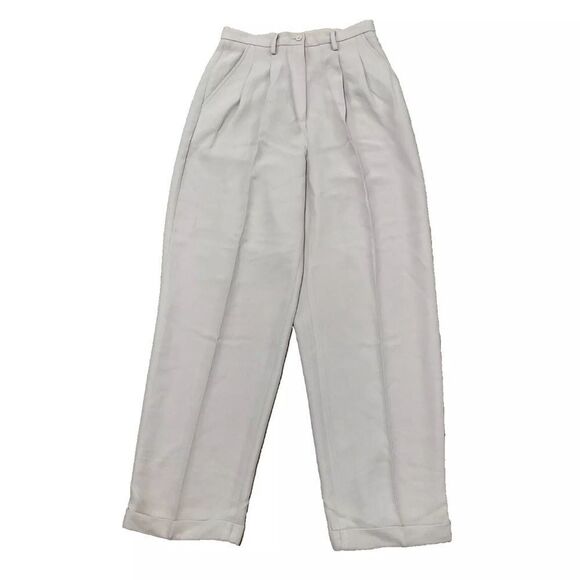 INC International Concepts Pleated Pants Women 8 Wide Cuff Cream High Rise 27x28 - Picture 1 of 16